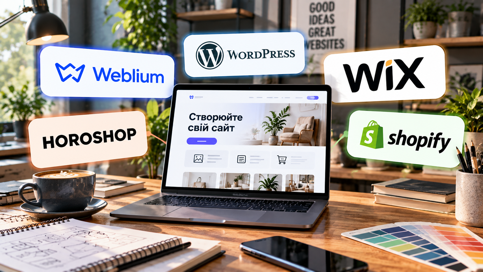 Конструктор сайтів в Україні у 2026 році – порівняння Weblium, Wix, WordPress, Horoshop, Shopify та